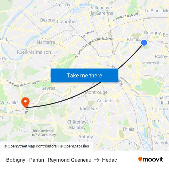 Bobigny - Pantin - Raymond Queneau to Hedac map