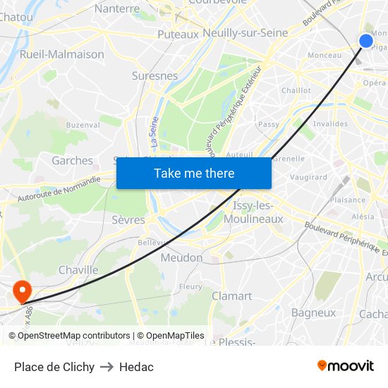 Place de Clichy to Hedac map