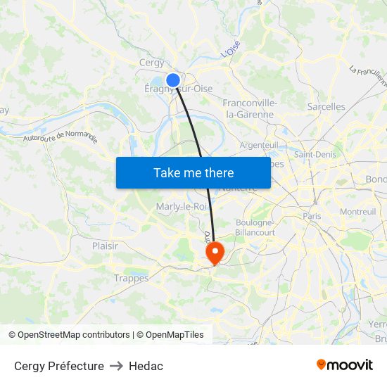 Cergy Préfecture to Hedac map
