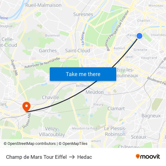 Champ de Mars Tour Eiffel to Hedac map