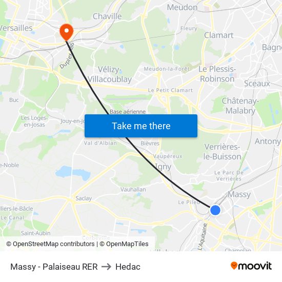 Massy - Palaiseau RER to Hedac map