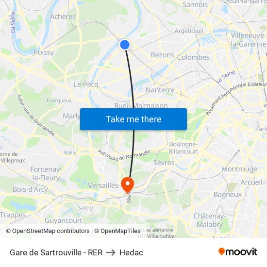 Gare de Sartrouville - RER to Hedac map