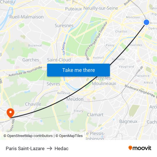 Paris Saint-Lazare to Hedac map