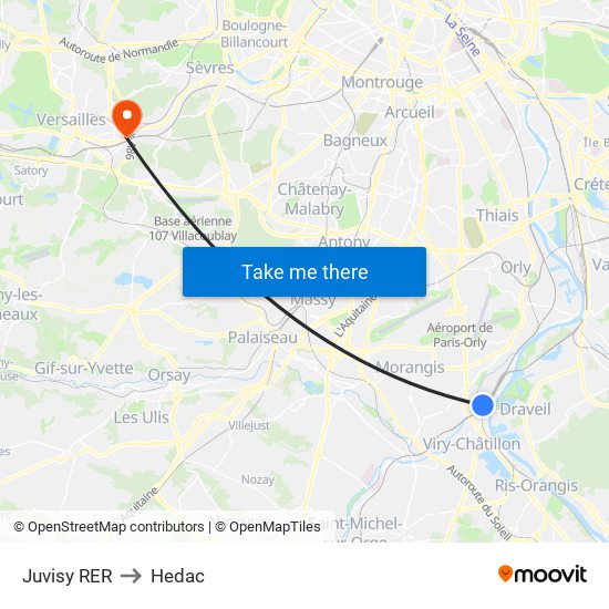 Juvisy RER to Hedac map