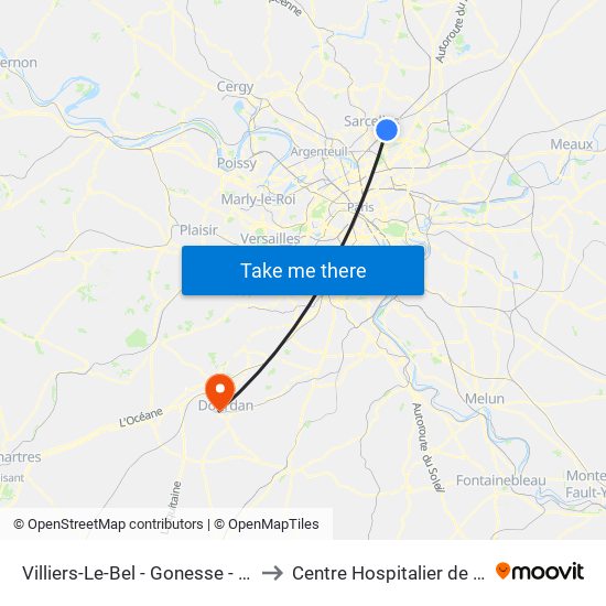 Villiers-Le-Bel - Gonesse - Arnouville to Centre Hospitalier de Dourdan map