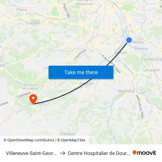 Villeneuve-Saint-Georges to Centre Hospitalier de Dourdan map