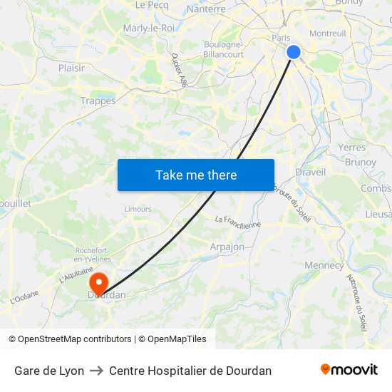 Gare de Lyon to Centre Hospitalier de Dourdan map