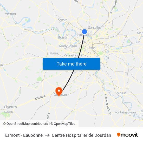 Ermont - Eaubonne to Centre Hospitalier de Dourdan map