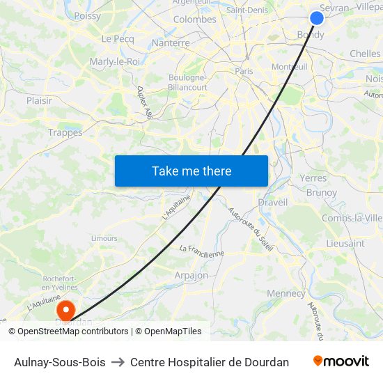 Aulnay-Sous-Bois to Centre Hospitalier de Dourdan map