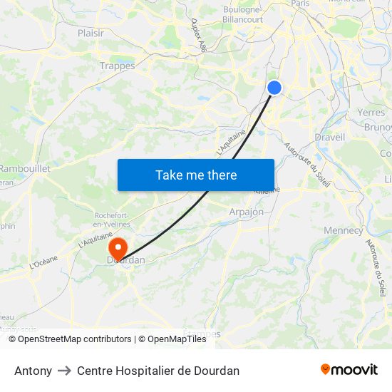 Antony to Centre Hospitalier de Dourdan map