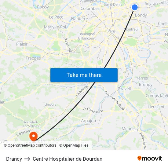 Drancy to Centre Hospitalier de Dourdan map