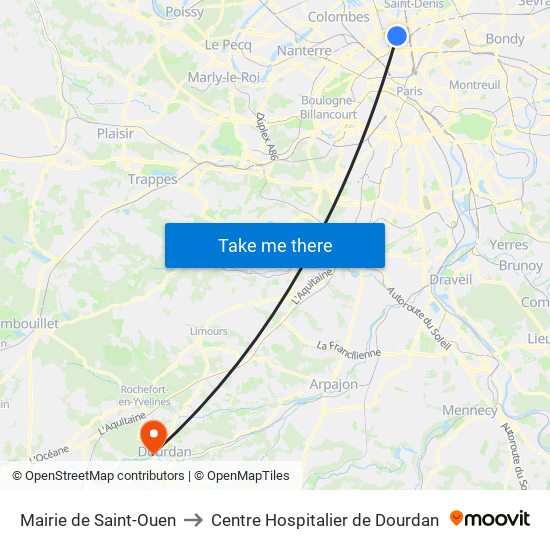 Mairie de Saint-Ouen to Centre Hospitalier de Dourdan map