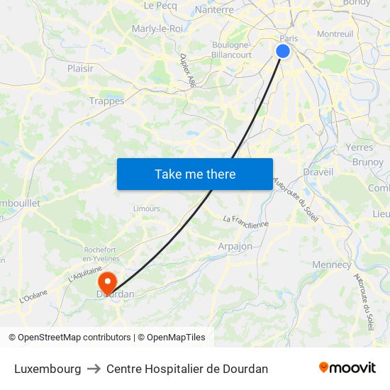 Luxembourg to Centre Hospitalier de Dourdan map