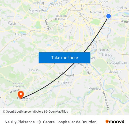 Neuilly-Plaisance to Centre Hospitalier de Dourdan map