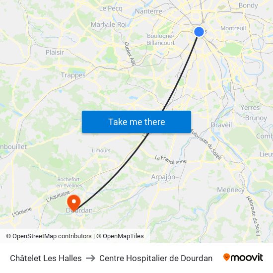 Châtelet Les Halles to Centre Hospitalier de Dourdan map