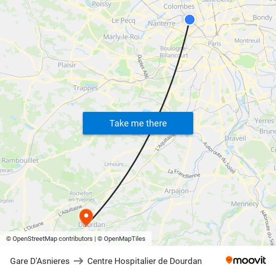 Gare D'Asnieres to Centre Hospitalier de Dourdan map
