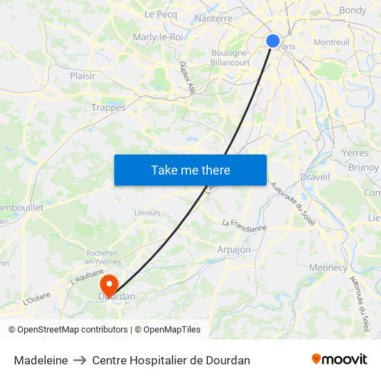 Madeleine to Centre Hospitalier de Dourdan map