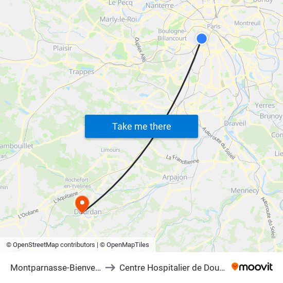 Montparnasse-Bienvenue to Centre Hospitalier de Dourdan map