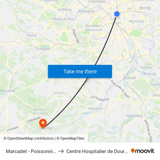 Marcadet - Poissonniers to Centre Hospitalier de Dourdan map