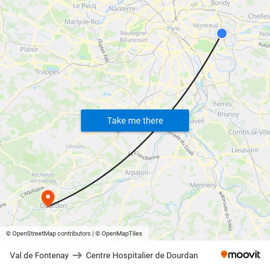 Val de Fontenay to Centre Hospitalier de Dourdan map