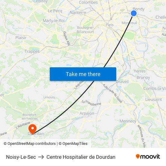 Noisy-Le-Sec to Centre Hospitalier de Dourdan map