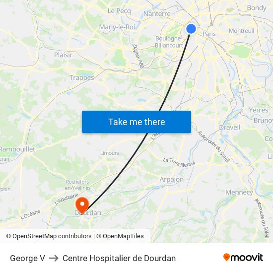 George V to Centre Hospitalier de Dourdan map