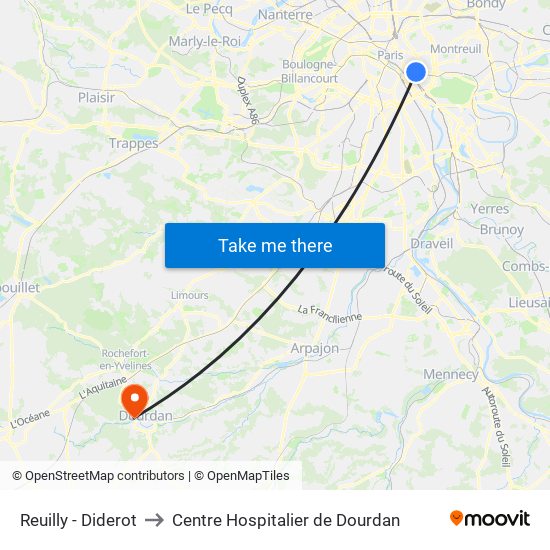 Reuilly - Diderot to Centre Hospitalier de Dourdan map