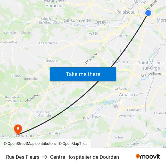 Rue Des Fleurs to Centre Hospitalier de Dourdan map