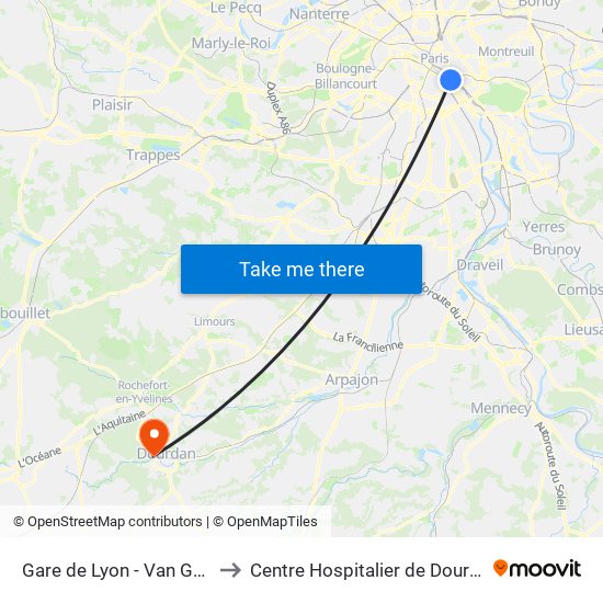 Gare de Lyon - Van Gogh to Centre Hospitalier de Dourdan map