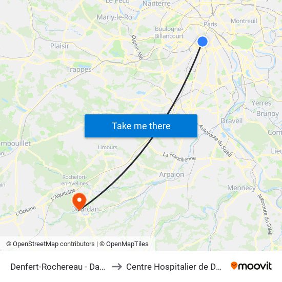 Denfert-Rochereau - Daguerre to Centre Hospitalier de Dourdan map