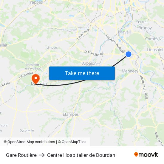Gare Routière to Centre Hospitalier de Dourdan map
