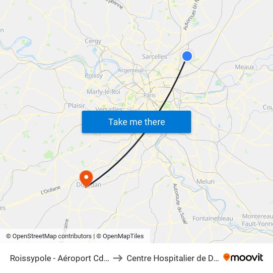 Roissypole - Aéroport Cdg1 (E2) to Centre Hospitalier de Dourdan map