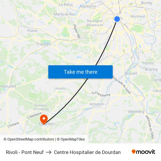 Rivoli - Pont Neuf to Centre Hospitalier de Dourdan map