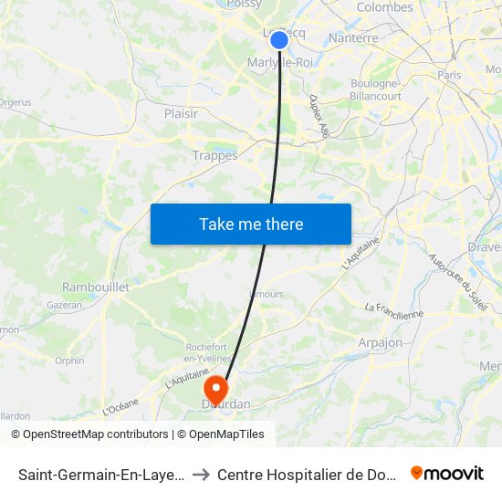 Saint-Germain-En-Laye RER to Centre Hospitalier de Dourdan map