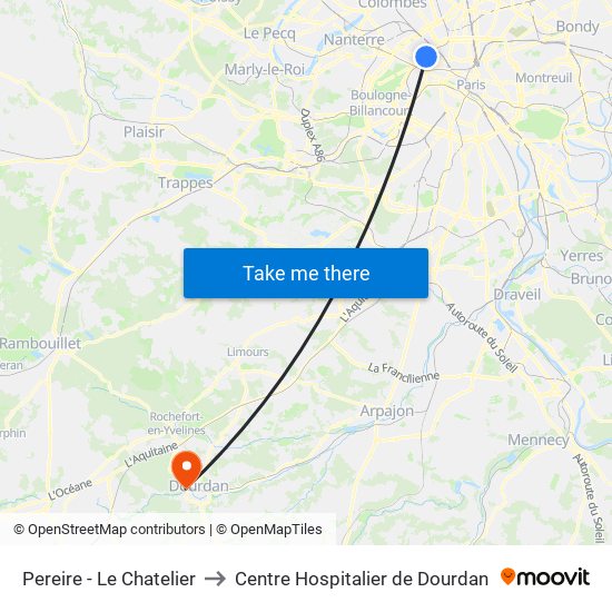 Pereire - Le Chatelier to Centre Hospitalier de Dourdan map