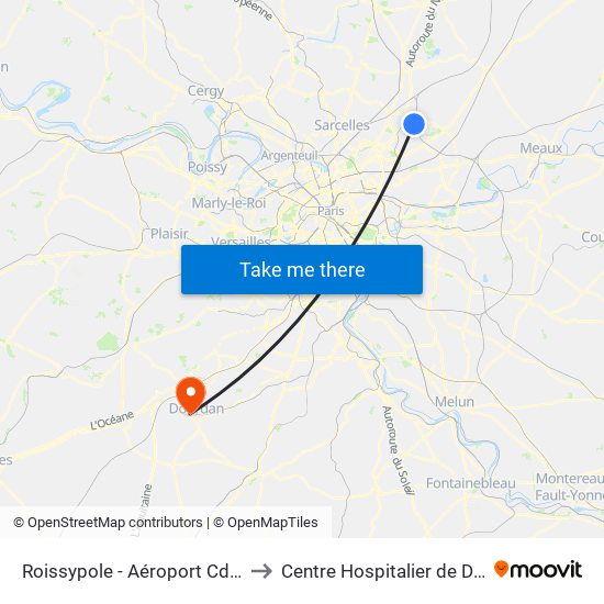 Roissypole - Aéroport Cdg1 (D1) to Centre Hospitalier de Dourdan map