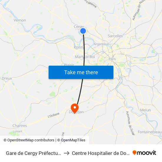 Gare de Cergy Préfecture (C) to Centre Hospitalier de Dourdan map