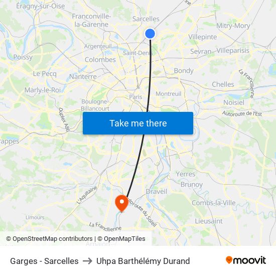 Garges - Sarcelles to Uhpa Barthélémy Durand map