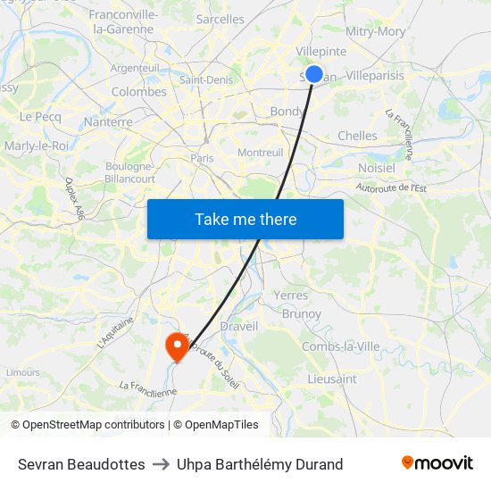 Sevran Beaudottes to Uhpa Barthélémy Durand map