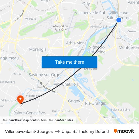 Villeneuve-Saint-Georges to Uhpa Barthélémy Durand map