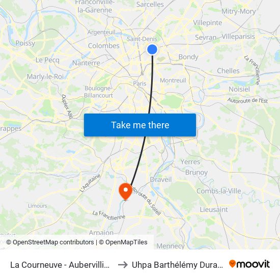 La Courneuve - Aubervilliers to Uhpa Barthélémy Durand map