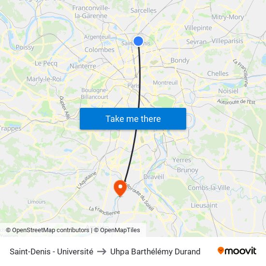 Saint-Denis - Université to Uhpa Barthélémy Durand map