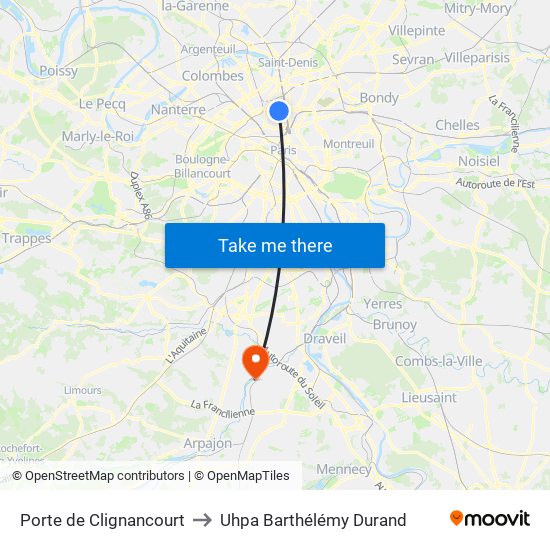 Porte de Clignancourt to Uhpa Barthélémy Durand map