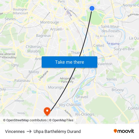 Vincennes to Uhpa Barthélémy Durand map