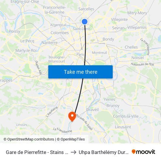 Gare de Pierrefitte - Stains RER to Uhpa Barthélémy Durand map