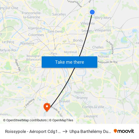 Roissypole - Aéroport Cdg1 (G1) to Uhpa Barthélémy Durand map