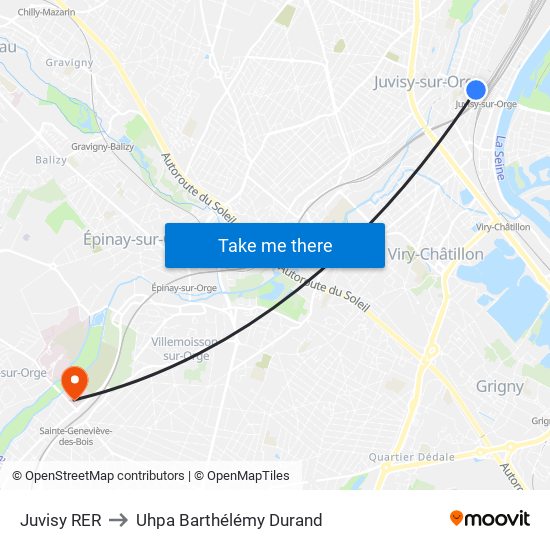 Juvisy RER to Uhpa Barthélémy Durand map