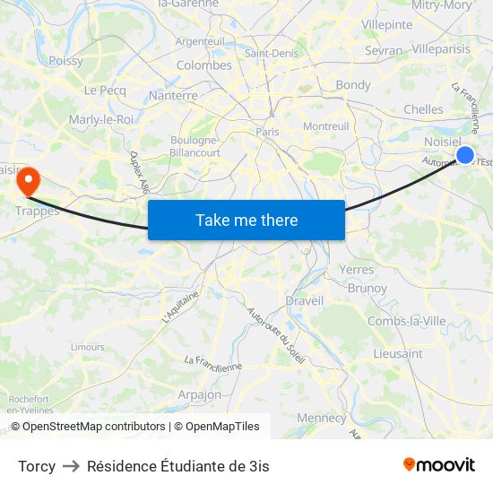 Torcy to Résidence Étudiante de 3is map