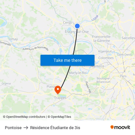 Pontoise to Résidence Étudiante de 3is map