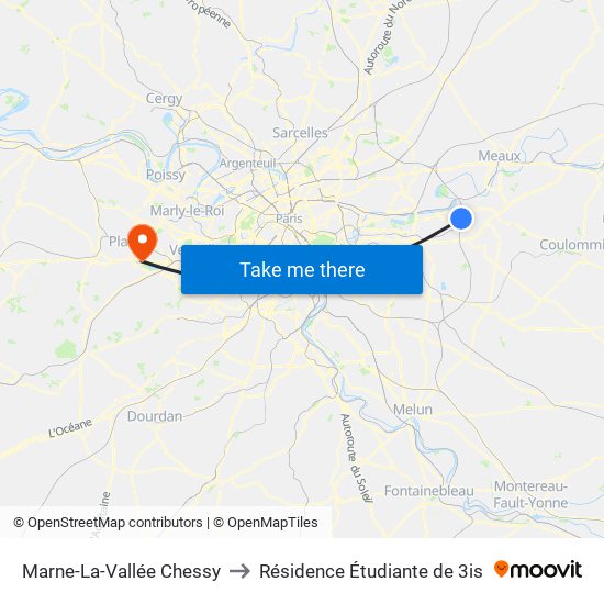 Marne-La-Vallée Chessy to Résidence Étudiante de 3is map